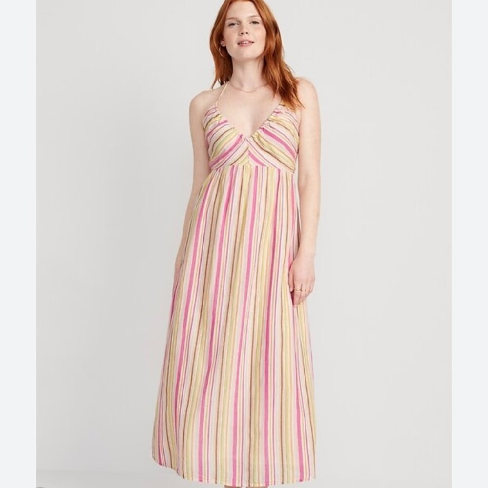 Old Navy 100% Cotton Colourful Striped Halter Maxi Summer Dress Size M